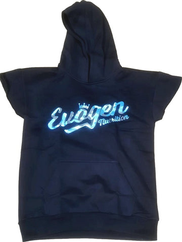 Evogen Men's Cap Sleeve Hoodie, Blue Camo Script