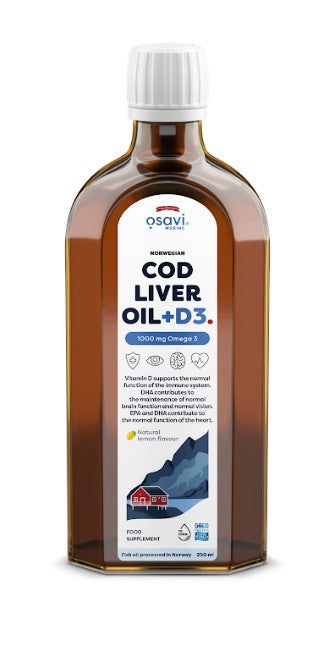 Osavi Norwegian Cod Liver Oil + D3, 1000mg Omega 3 (Lemon)