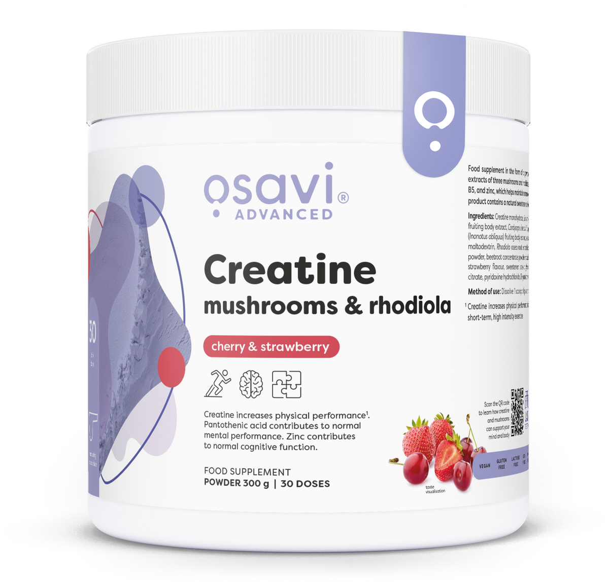 Osavi Creatine, Mushrooms & Rhodiola, Cherry & Strawberry