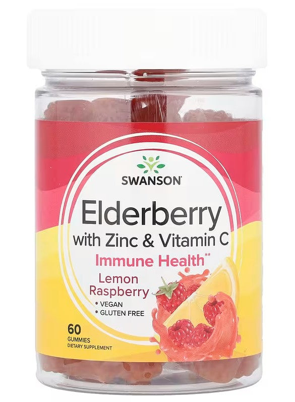 Swanson Elderberry Gummies with Zinc & Vitamin C, Lemon Raspberry