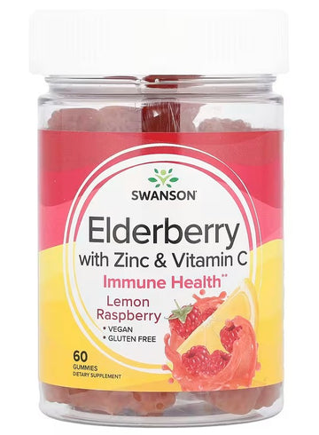Swanson Elderberry Gummies with Zinc & Vitamin C, Lemon Raspberry