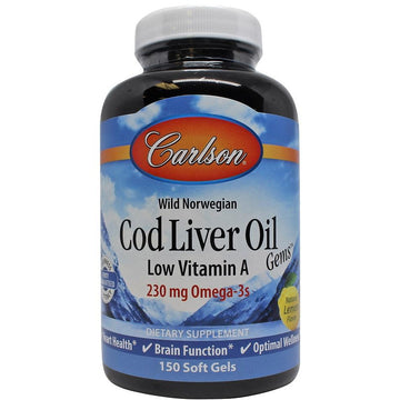 Carlson Labs  Cod Liver Oil Gems Low Vitamin A, 230mg Lemon